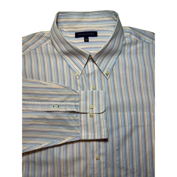Tommy Hilfiger Mens Button Down Dress Shirt 18 34-35 XXL Long Sleeve Striped - Picture 1 of 6